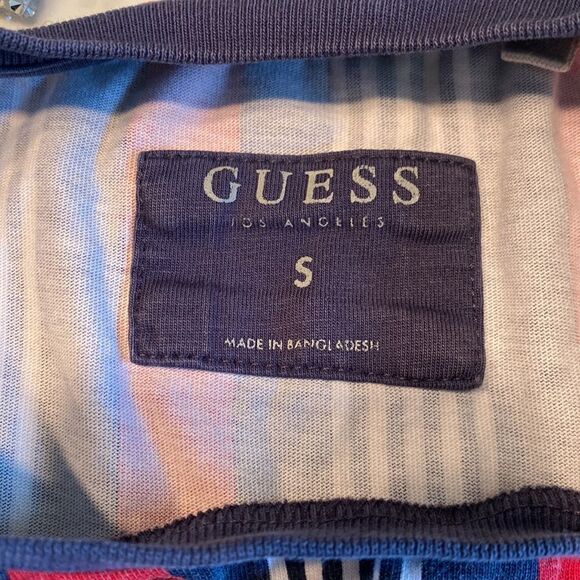Guess Small Tshirt Stripes Navy/red/white Brand logo embroidered on upper chest - Picture 5 of 5